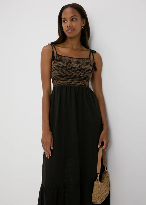 Black Shirred Cami Midi Dress - 8 Image 1