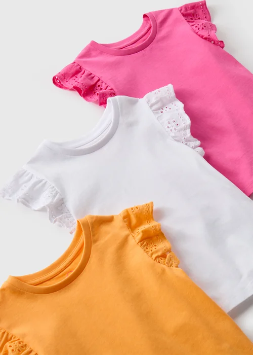 Girls 3 Pack Hot Pink Schiffli Frill Vest (1-7yrs) - 1 to 1 half years Image 2