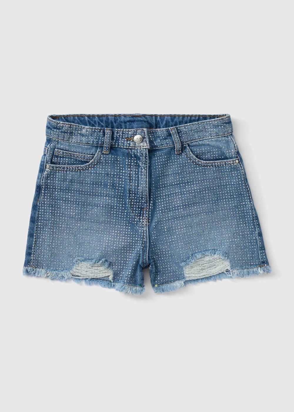 Girls Silver Glitter Denim Shorts (7-13yrs) - 8 Yrs Image 1
