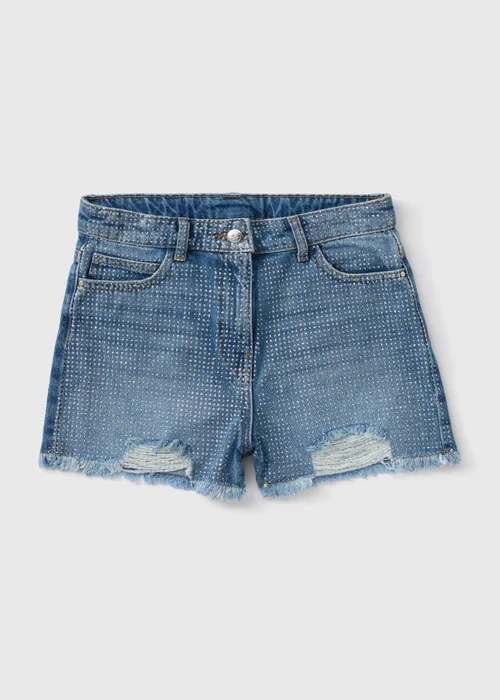 Girls Silver Glitter Denim Shorts (7-13yrs) - 8 Yrs Image 1