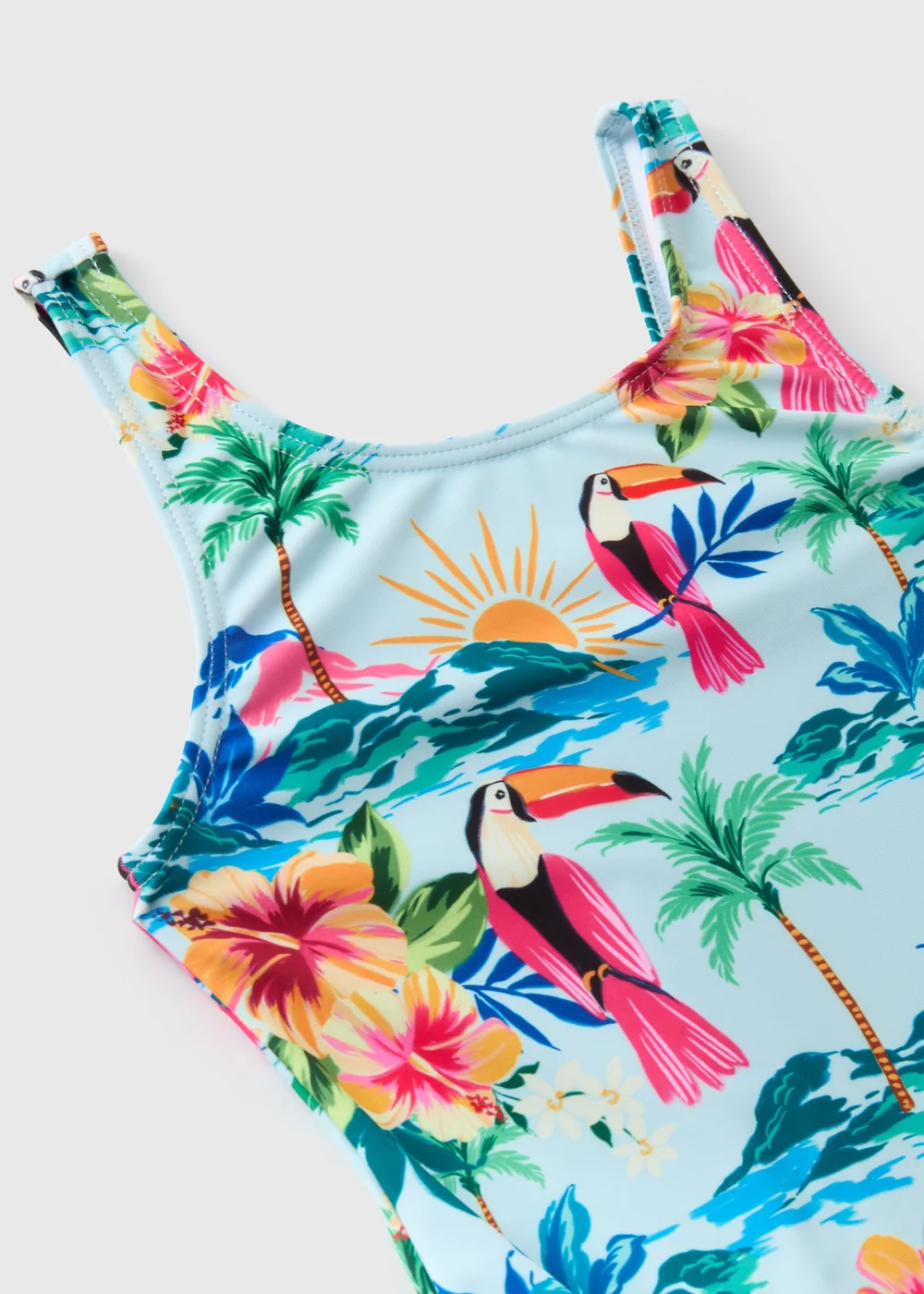 Girls Bright Pink Beach Print Swimsuit (1-7yrs) - 1-1.5 Yrs Image 2