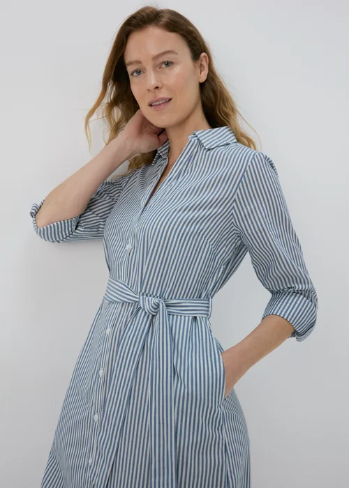 Papya Petite Blue Striped Shirt Midi Dress - 6 Image 3