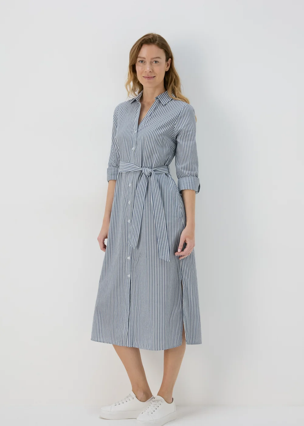 Papya Petite Blue Striped Shirt Midi Dress - 6 Image 1