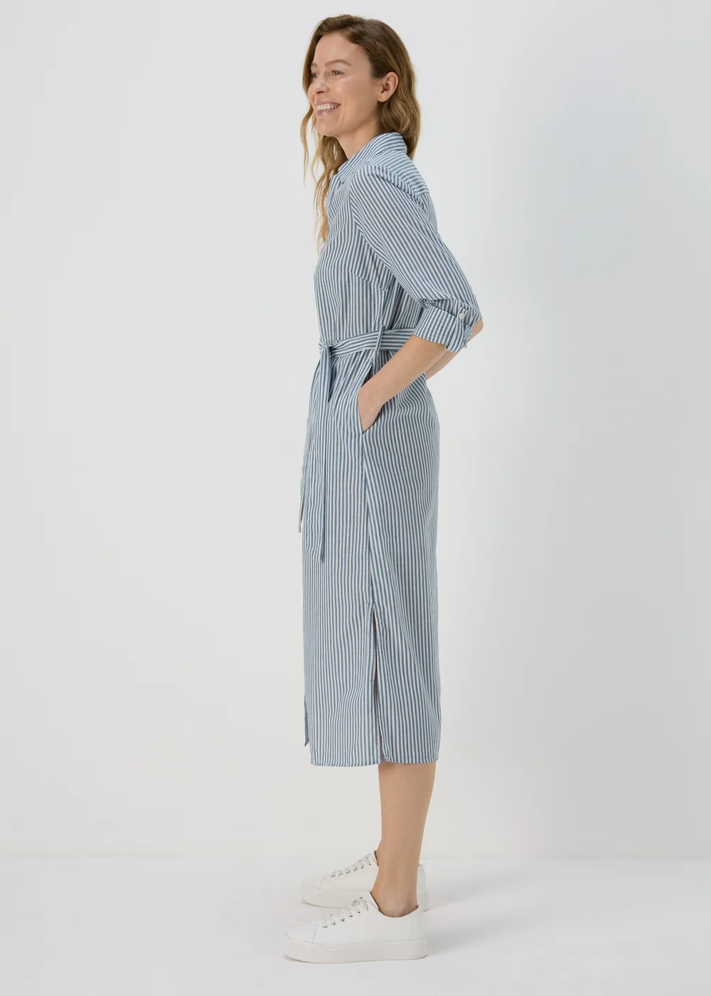 Papya Petite Blue Striped Shirt Midi Dress - 6 Image 4