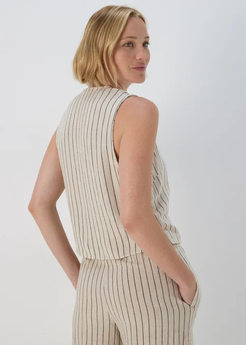 Beige Stripe Linen Button Vest - 8 Image 2