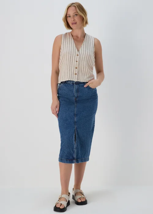 Beige Stripe Linen Button Vest - 8 Image 4