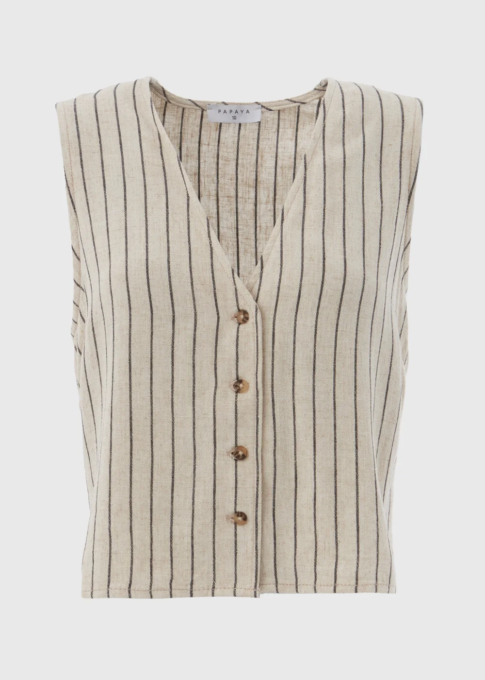 Beige Stripe Linen Button Vest - 8 Image 5