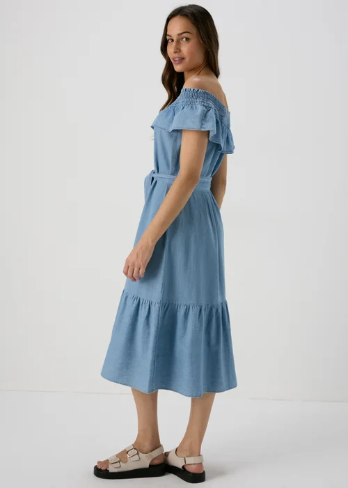 Light Wash Bardot Midi Dress - 8 Image 2