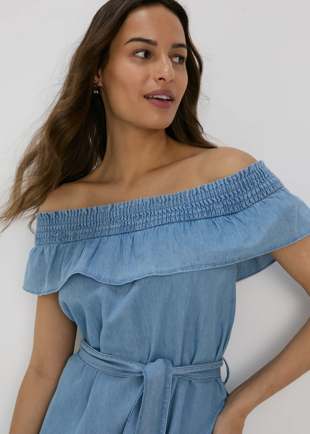 Light Wash Bardot Midi Dress - 8 Image 3