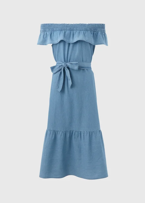 Light Wash Bardot Midi Dress - 8 Image 5