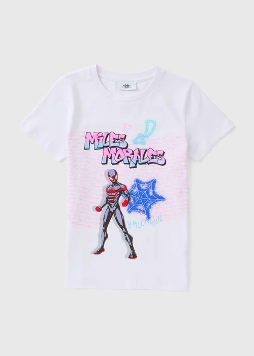 Marvel Kids White Miles Morales Spiderman T-Shirt (4-11yrs) - 4 Yrs Image 1