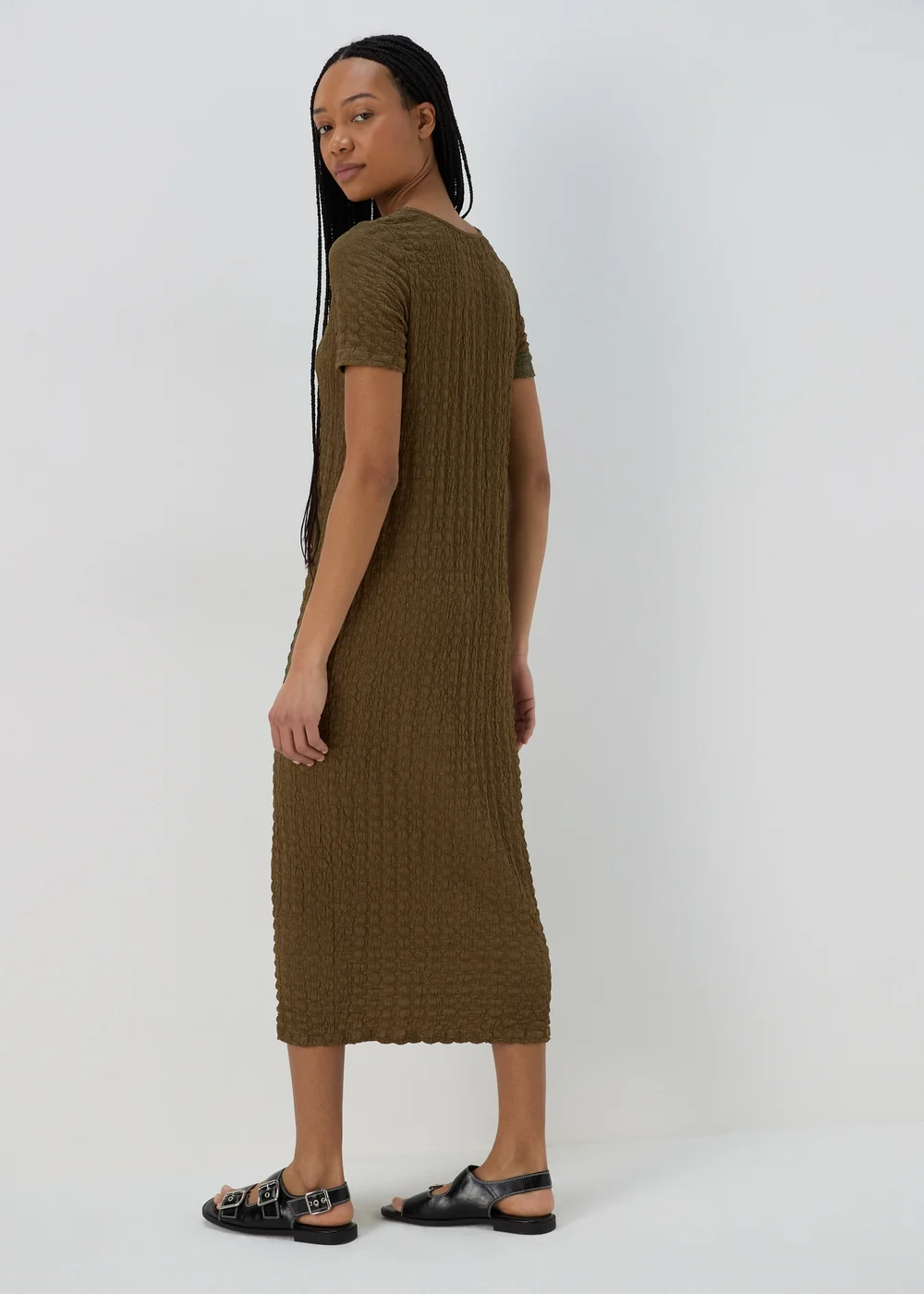Papaya Petite Khaki Hyper Textured Midi Dress - 6 Image 2