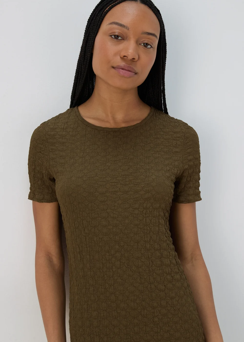 Papaya Petite Khaki Hyper Textured Midi Dress - 6 Image 3