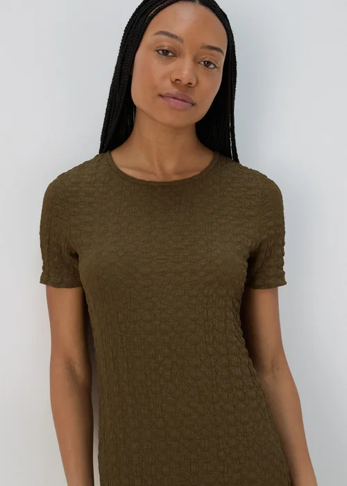 Papaya Petite Khaki Hyper Textured Midi Dress - 6 Image 3