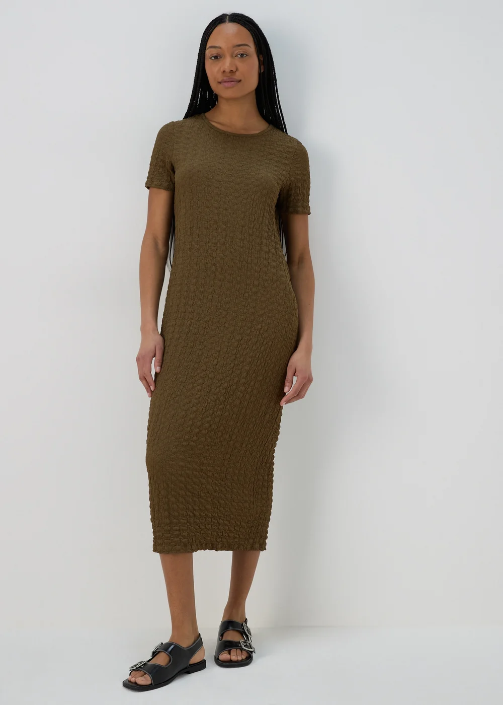 Papaya Petite Khaki Hyper Textured Midi Dress - 6 Image 1