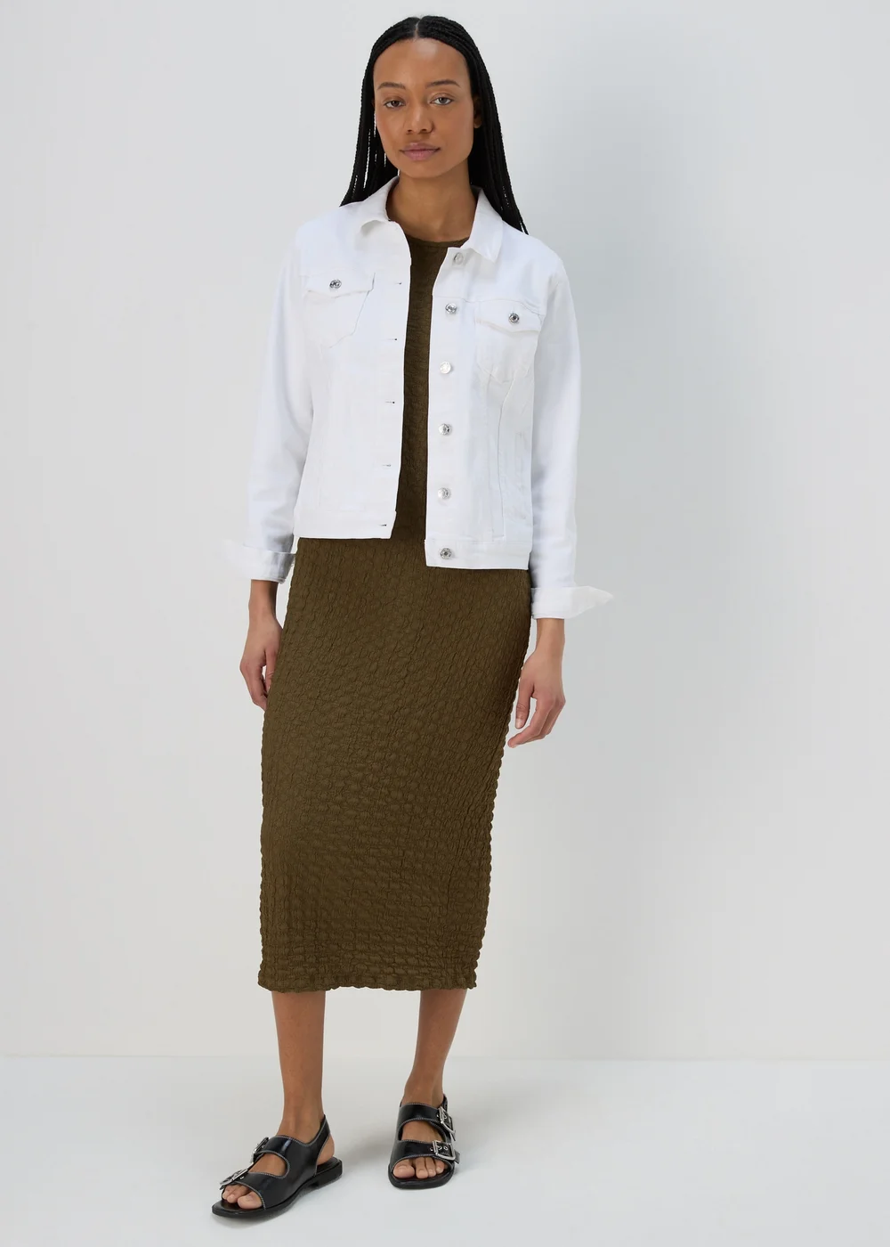 Papaya Petite Khaki Hyper Textured Midi Dress - 6 Image 4