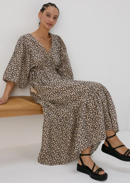 Papaya Petite Brown Leopard Print Cotton Midi Dress - 6 Image 2