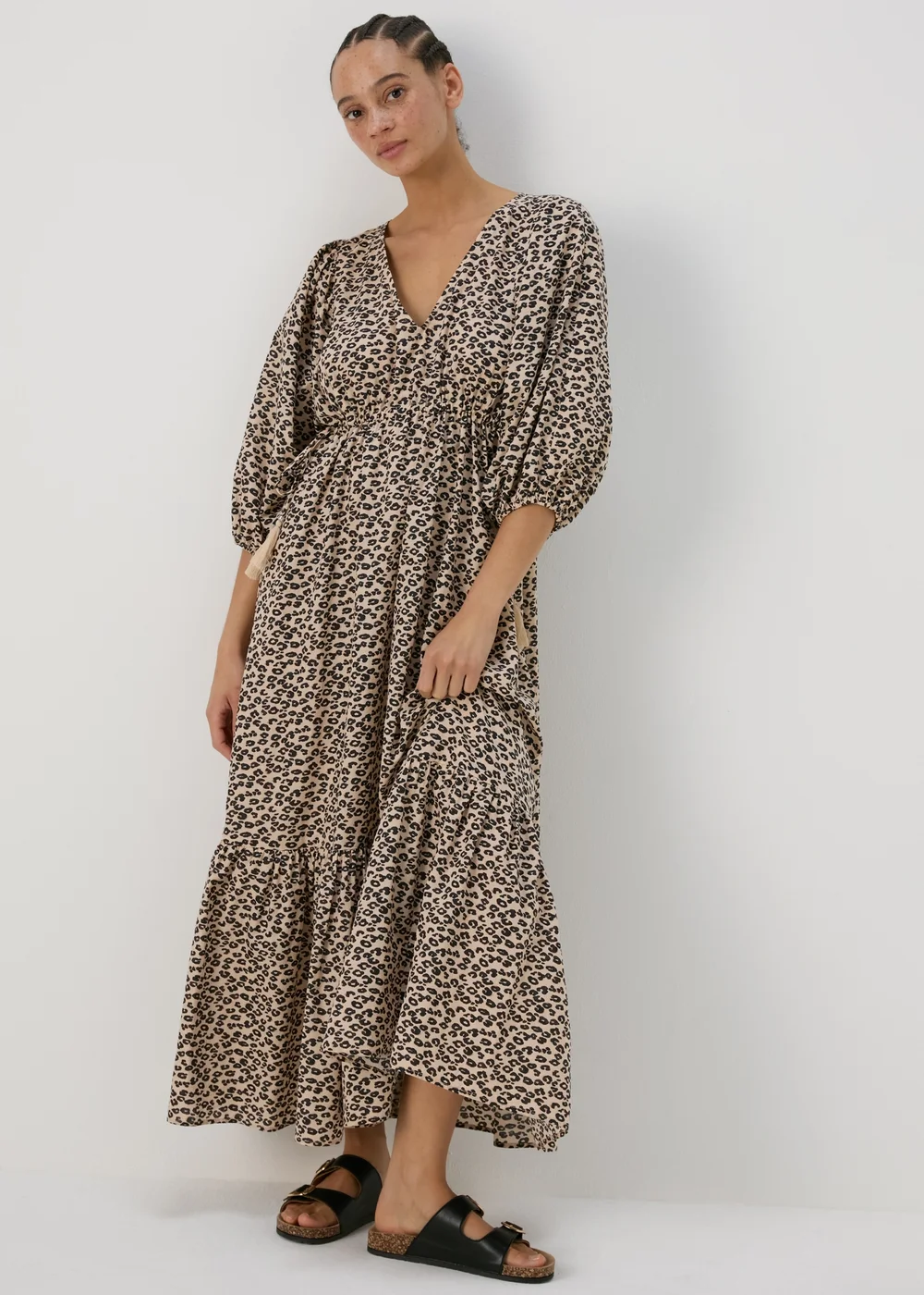 Papaya Petite Brown Leopard Print Cotton Midi Dress - 6 Image 4