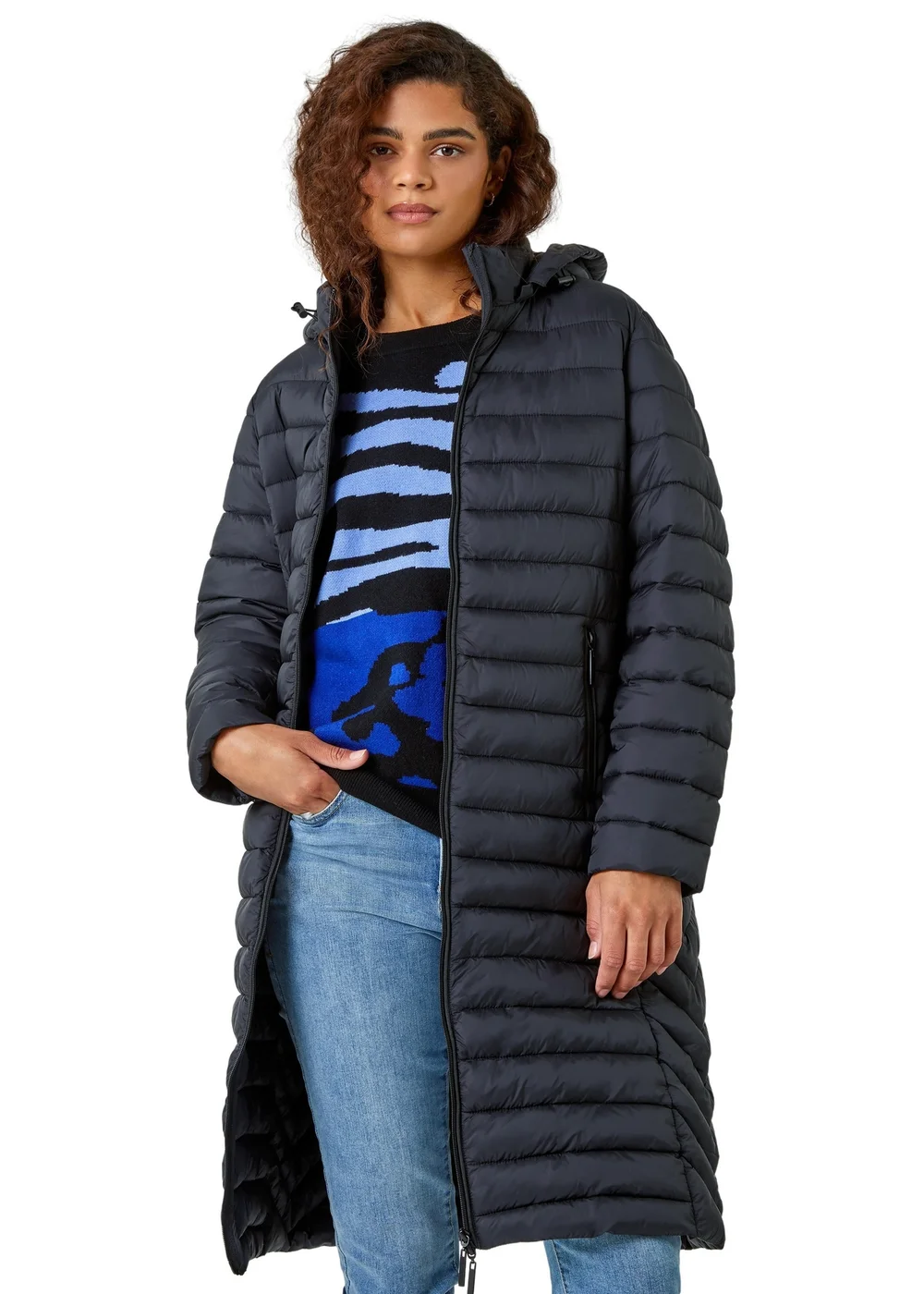 Roman Black Longline Hooded Padded Coat - 16 Image 1