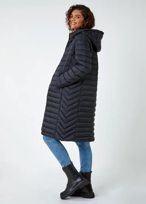 Roman Black Longline Hooded Padded Coat - 16 Image 3