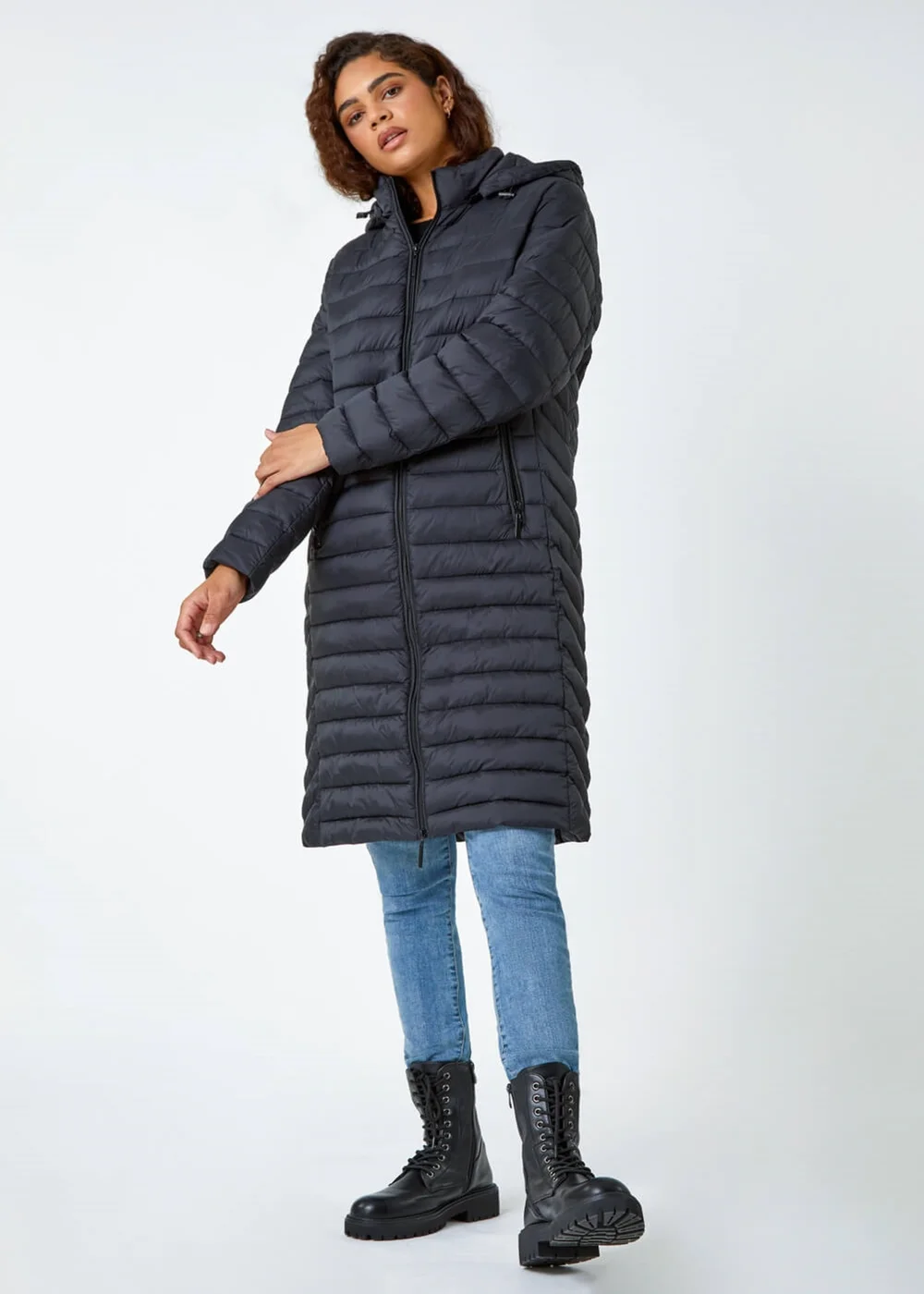 Roman Black Longline Hooded Padded Coat - 16 Image 2