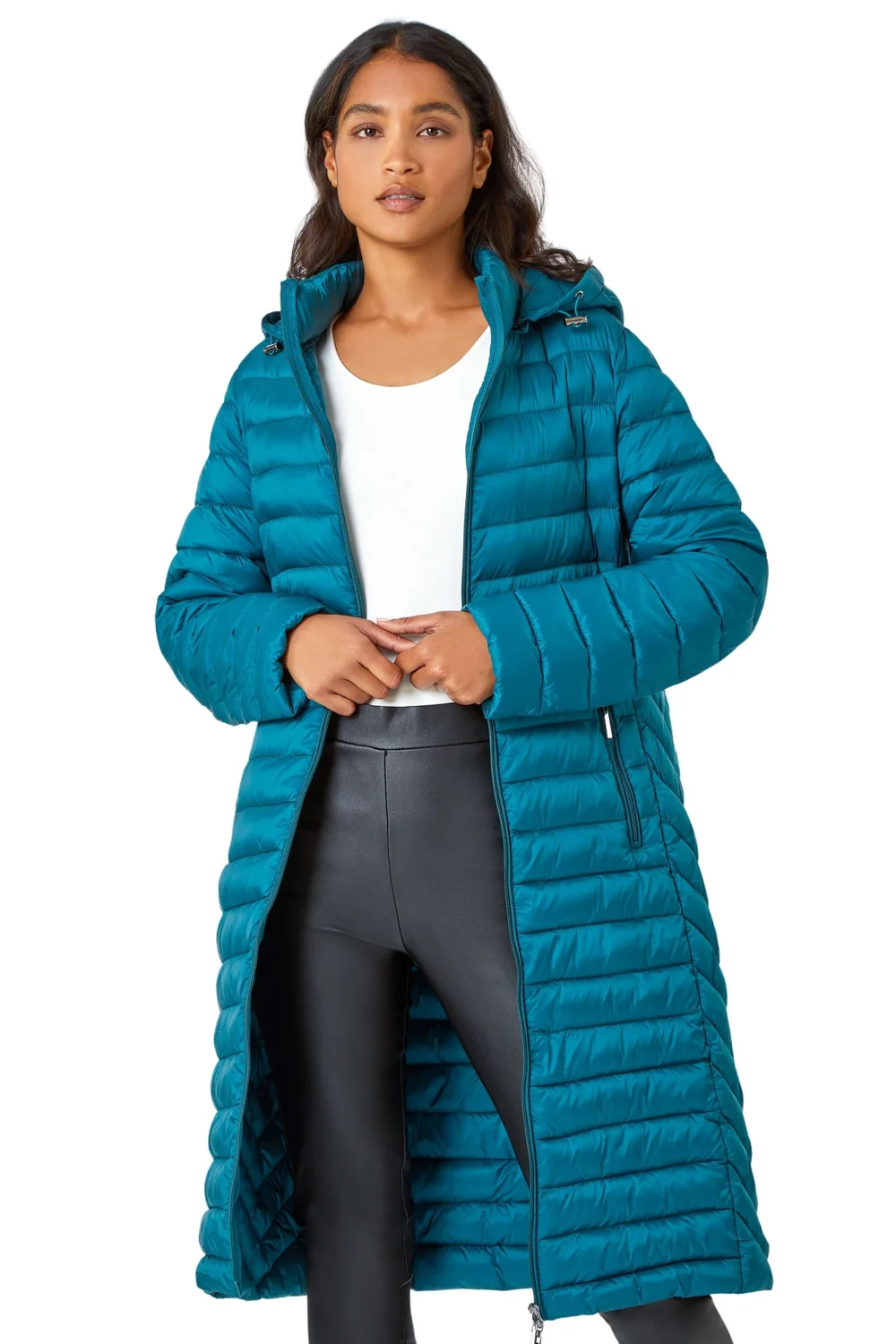 Roman Teal Longline Hooded Padded Coat - 8 Image 1