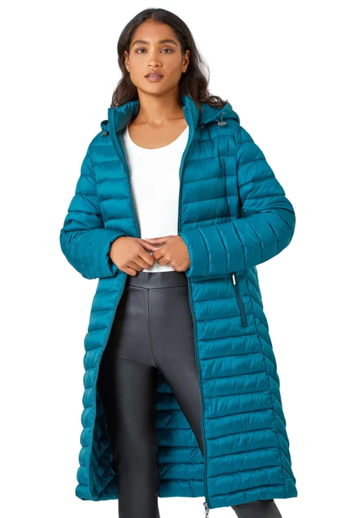 Roman Teal Longline Hooded Padded Coat - 8 Image 1