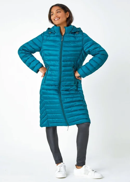 Roman Teal Longline Hooded Padded Coat - 8 Image 2