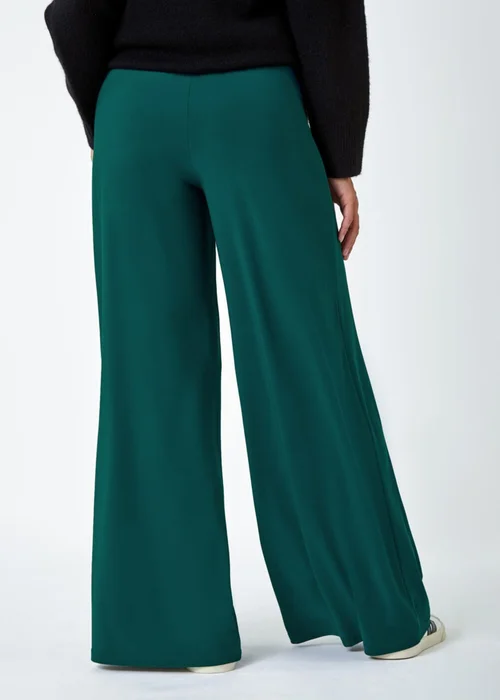 Roman Teal Elastic Waist Wide Leg Stretch Trousers - 10 Image 4