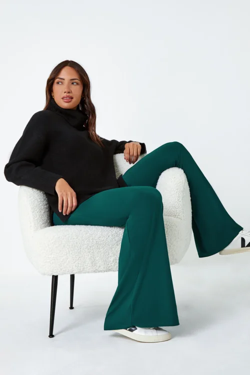 Roman Teal Elastic Waist Wide Leg Stretch Trousers - 10 Image 3