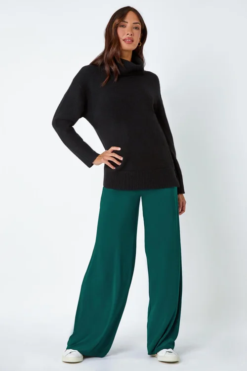 Roman Teal Elastic Waist Wide Leg Stretch Trousers - 10 Image 1