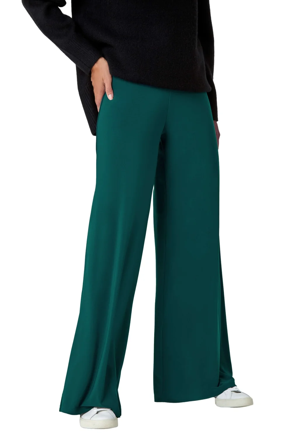 Roman Teal Elastic Waist Wide Leg Stretch Trousers - 10 Image 2