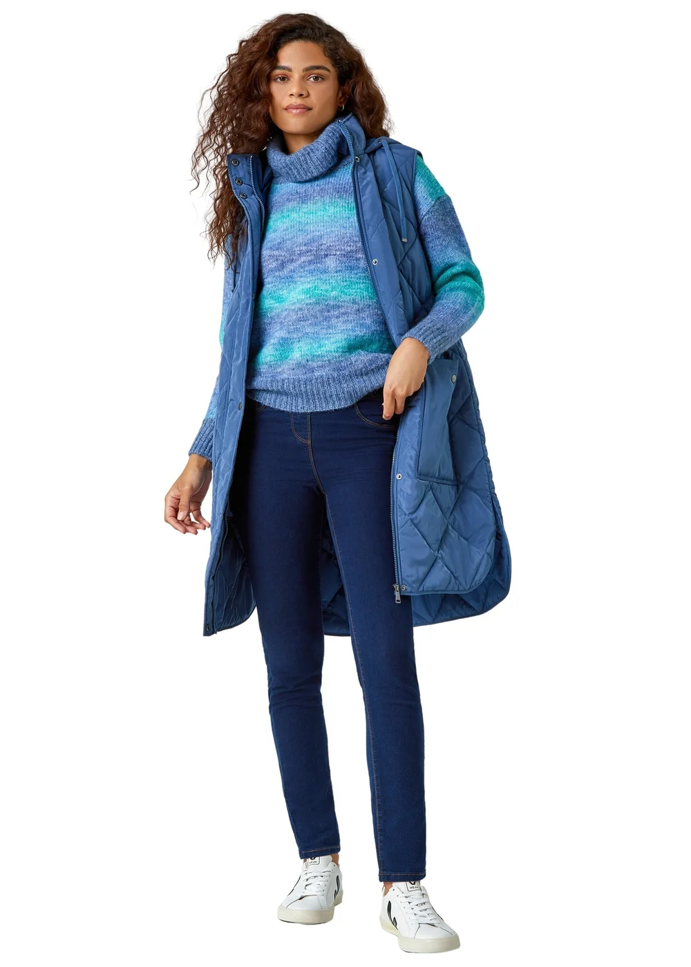 Roman Steel Blue Diamond Quilted Longline Gilet - 24 Image 1