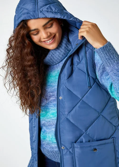 Roman Steel Blue Diamond Quilted Longline Gilet - 24 Image 4