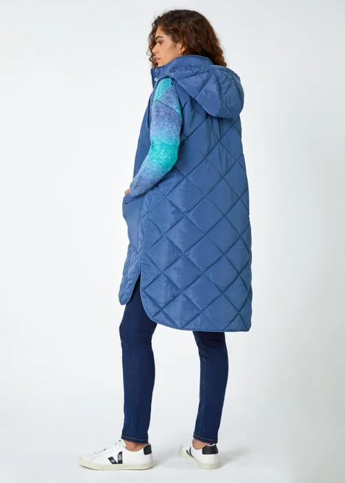 Roman Steel Blue Diamond Quilted Longline Gilet - 24 Image 3