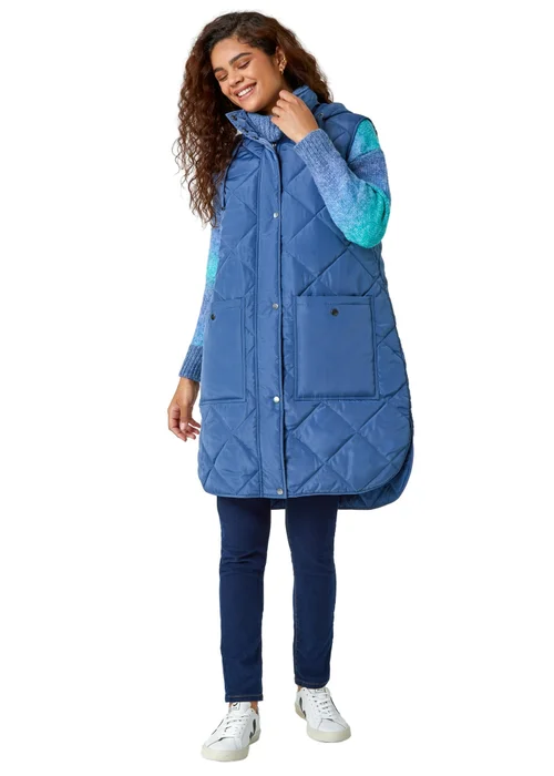 Roman Steel Blue Diamond Quilted Longline Gilet - 24 Image 2