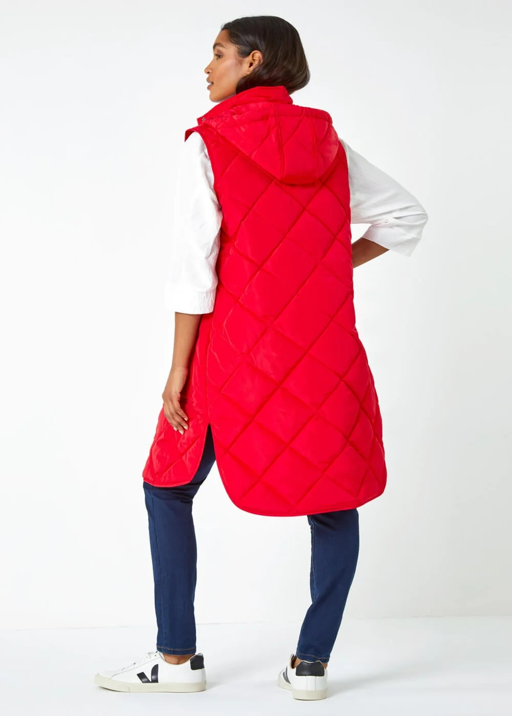 Roman Red Diamond Quilted Longline Gilet - 18 Image 4