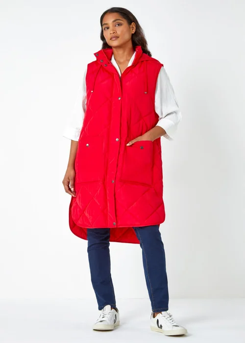 Roman Red Diamond Quilted Longline Gilet - 18 Image 3