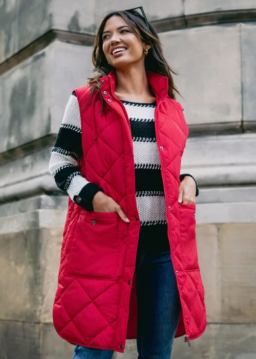 Roman Red Diamond Quilted Longline Gilet - 18 Image 2
