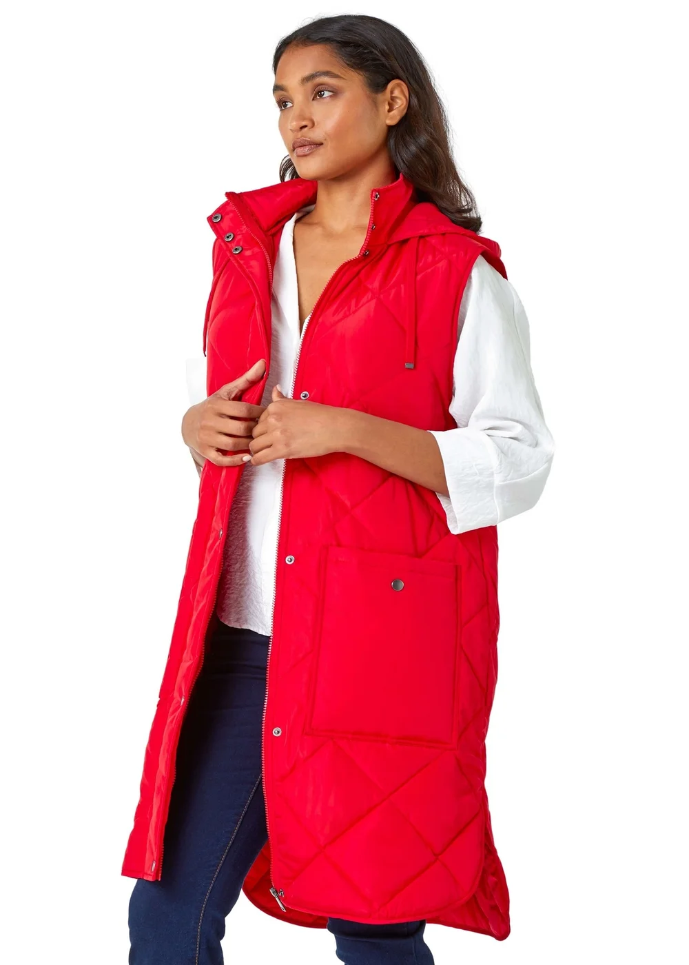 Roman Red Diamond Quilted Longline Gilet - 18 Image 1