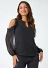 Roman Black Metallic Spot Frill Detail Top - Size 10 Image 2