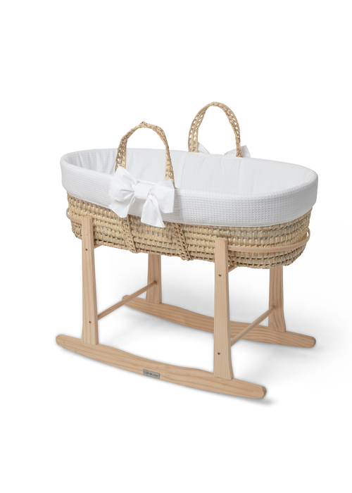 Clair de Lune Chelsea Palm Moses Basket - With Natural Rocking Stand - Newborn Image 1