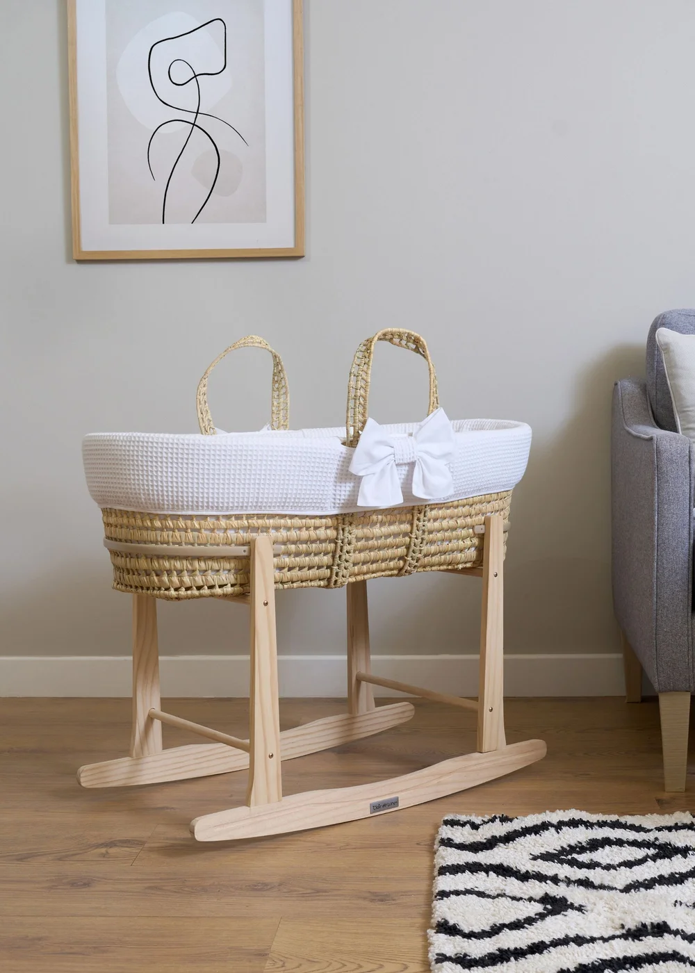 Clair de Lune Chelsea Palm Moses Basket - With Natural Rocking Stand - Newborn Image 3