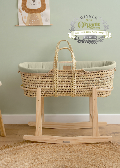 Clair de Lune Sage Organic Palm Moses Basket - With Rocking Stand - Up to 1 Month Image 4