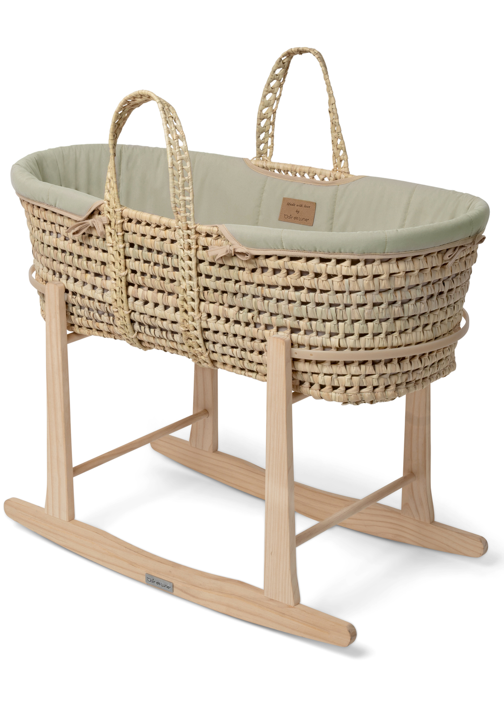Clair de Lune Sage Organic Palm Moses Basket - With Rocking Stand - Up to 1 Month Image 2