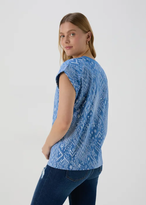Blue Printed Relaxed Fit T-Shirt - Small Image 2
