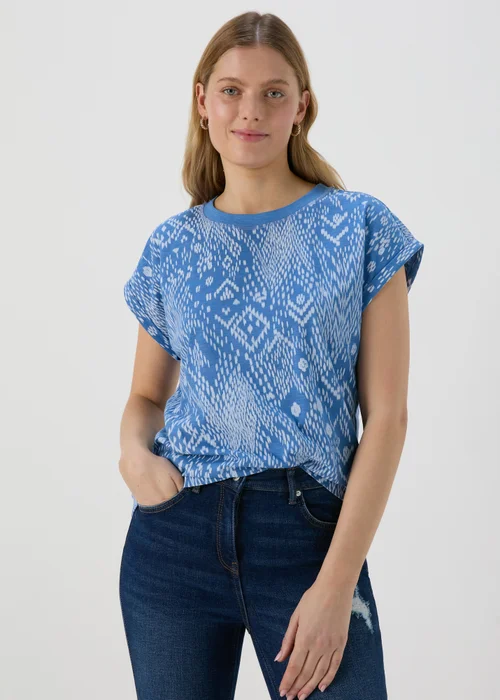 Blue Printed Relaxed Fit T-Shirt - Small Image 1