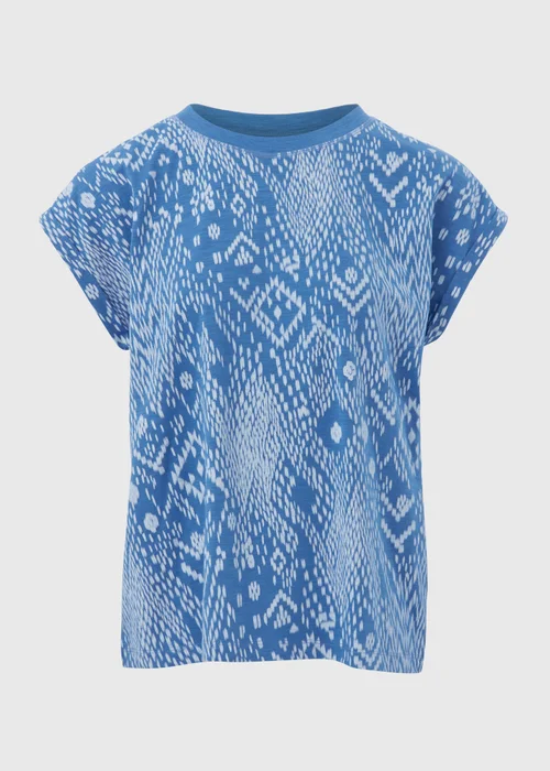 Blue Printed Relaxed Fit T-Shirt - Small Image 5