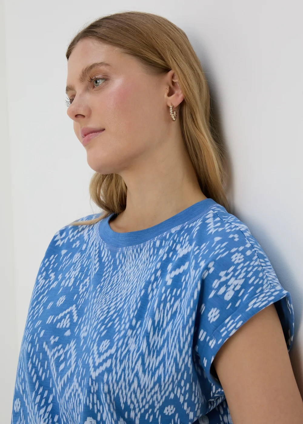 Blue Printed Relaxed Fit T-Shirt - Small Image 3