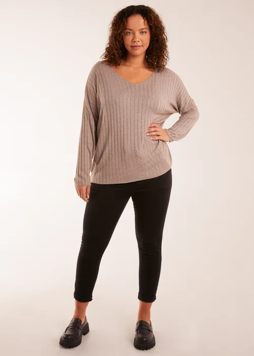 Blue Vanilla Mocha V-Neck Ribbed Jumper - One Size Image 3